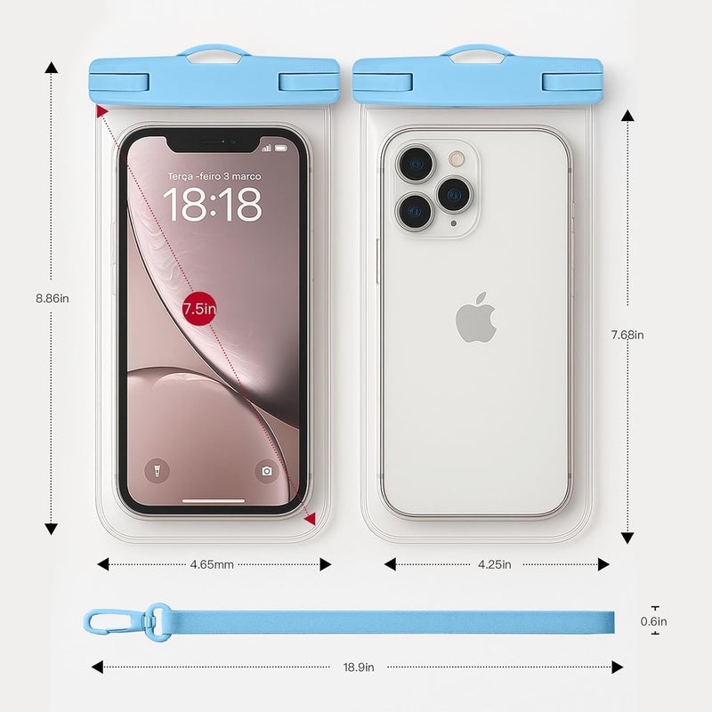 Criyar 1/2 Pack Waterproof Phone Pouch Compatible with iPhone 17 16 15 Pro Max & Galaxy S24+/S23 7in Waterproof Phone Case, IPX8 Beach Travel Must Haves, Beach Essentials, Pink and Blue, 2 Pack - Image 2